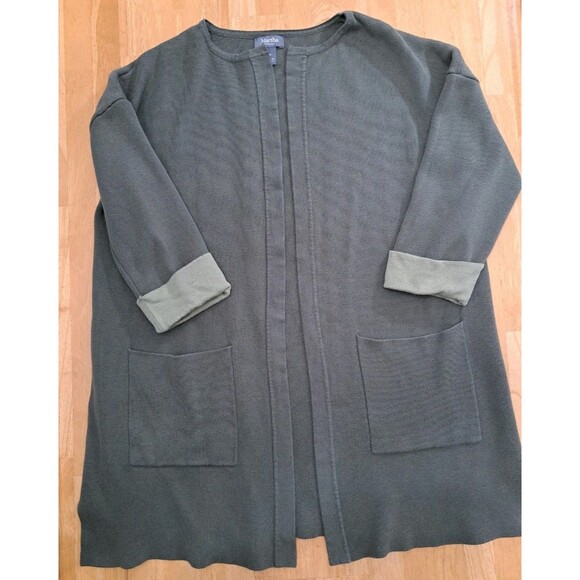 Martha Stewart Open Front Sweater Cardigan with Patch Pockets Olive Green Size M - Picture 1 of 8